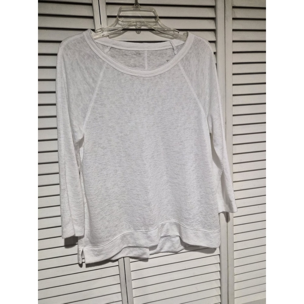 Loft Womens White Slub Knit Raglan Long Sleeve Scoop Neck Top Size M